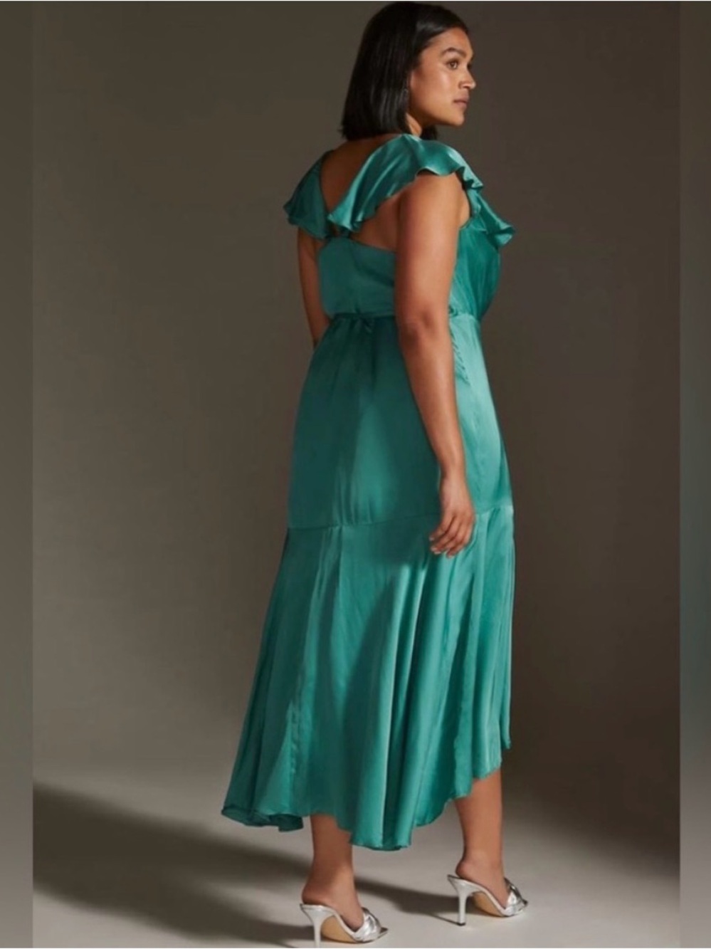 NWT Anthropologie Ruffle Sleeve Wrap Maxi Dress Teal Green Size 2X - Picture 2 of 4